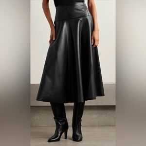 Norma Kamali Black Faux Leather A-Line Midi Skirt